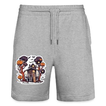 Cabane dans les arbres / Cime des arbres / Cabane dans les arbres / Aventure - Short de jogging bio TRAINER Stanley/Stella unisexe - gris chiné - Devant - Nik (191cm) & Marisol (170cm)