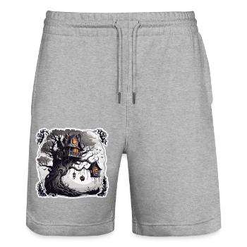 Cabane dans les arbres / Cime des arbres / Cabane dans les arbres / Aventure - Short de jogging bio TRAINER Stanley/Stella unisexe - gris chiné - Devant - Nik (191cm) & Marisol (170cm)