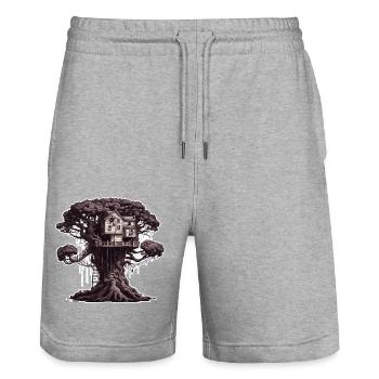 Cabane dans les arbres / Cime des arbres / Cabane dans les arbres / Aventure - Short de jogging bio TRAINER Stanley/Stella unisexe - gris chiné - Devant - Nik (191cm) & Marisol (170cm)