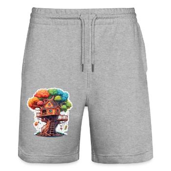 Cabane dans les arbres / Cime des arbres / Cabane dans les arbres / Aventure - Short de jogging bio TRAINER Stanley/Stella unisexe - gris chiné - Devant - Nik (191cm) & Marisol (170cm)