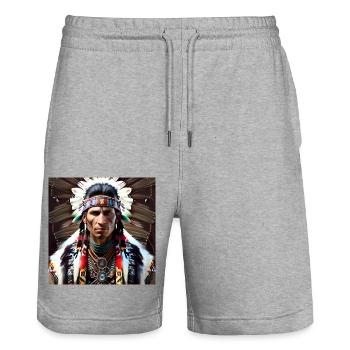 Häuptling des Indianerstammes - Stanley/Stella Unisex Bio Joggingshorts Trainer  - Grau meliert - Vorne - Nik (191cm) & Marisol (170cm)
