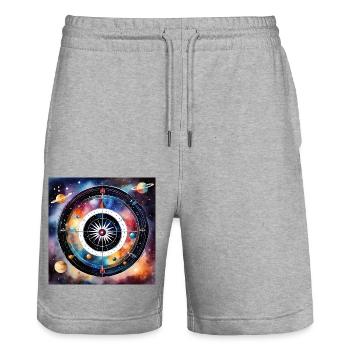 Universe of Darts - Stanley/Stella Trainer Unisex Organic Jogging Shorts - heather grey - Front - Nik (191cm) & Marisol (170cm)
