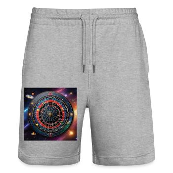 Astronomical Accuracy - Darts in Space - Stanley/Stella Trainer Unisex Organic Jogging Shorts - heather grey - Front - Nik (191cm) & Marisol (170cm)