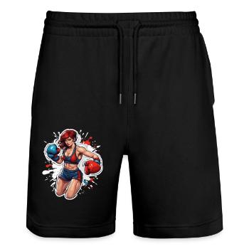 Boxer / Sports / Fight / Arena / Boxing Ring / Fists - Stanley/Stella Trainer Unisex Organic Jogging Shorts - black - Front - Nik (191cm) & Marisol (170cm)