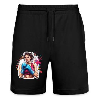 Boxer / Sports / Fight / Arena / Boxing Ring / Fists - Stanley/Stella Trainer Unisex Organic Jogging Shorts - black - Front - Nik (191cm) & Marisol (170cm)
