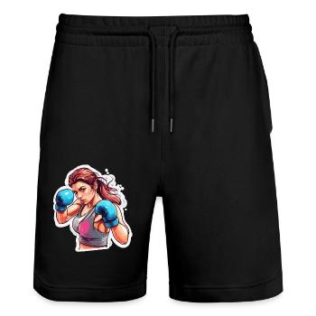 Boxer / Sports / Fight / Arena / Boxing Ring / Fists - Stanley/Stella Trainer Unisex Organic Jogging Shorts - black - Front - Nik (191cm) & Marisol (170cm)
