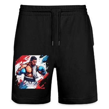 Boxer / Sports / Fight / Arena / Boxing Ring / Fists - Stanley/Stella Trainer Unisex Organic Jogging Shorts - black - Front - Nik (191cm) & Marisol (170cm)