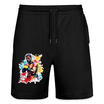 Boxer / Sports / Fight / Arena / Boxing Ring / Fists - Stanley/Stella Trainer Unisex Organic Jogging Shorts - black - Front - Nik (191cm) & Marisol (170cm)