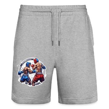 Boxeur / Sports / Combat / Arène / Ring de boxe / Poings - Short de jogging bio TRAINER Stanley/Stella unisexe - gris chiné - Devant - Nik (191cm) & Marisol (170cm)