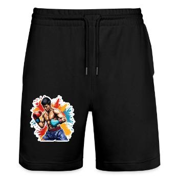 Boxer / Sports / Fight / Arena / Boxing Ring / Fists - Stanley/Stella Trainer Unisex Organic Jogging Shorts - black - Front - Nik (191cm) & Marisol (170cm)