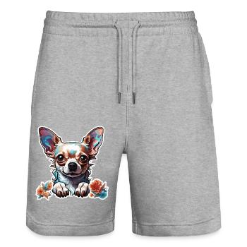 Chihuahua / kleiner Hund / Tier / winzig / Rasse - Stanley/Stella Unisex Bio Joggingshorts Trainer  - Grau meliert - Vorne - Nik (191cm) & Marisol (170cm)