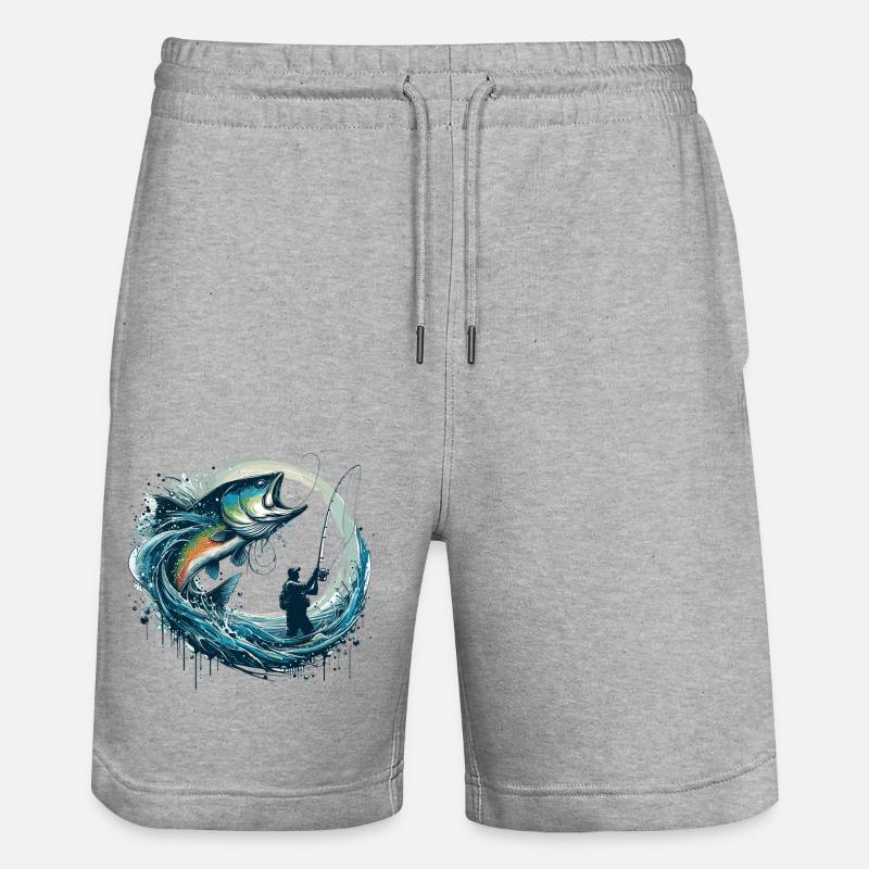 Fishing Dynamic Gift - Stanley/Stella Trainer Unisex Organic Jogging Shorts - heather grey