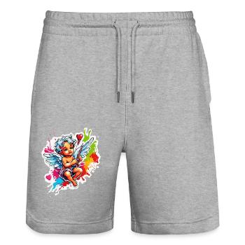 Cupidon / Amour / Flèche / Coeur / Saint Valentin - Short de jogging bio TRAINER Stanley/Stella unisexe - gris chiné - Devant - Nik (191cm) & Marisol (170cm)