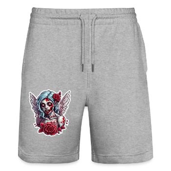 Cupidon / Amour / Flèche / Coeur / Saint Valentin - Short de jogging bio TRAINER Stanley/Stella unisexe - gris chiné - Devant - Nik (191cm) & Marisol (170cm)