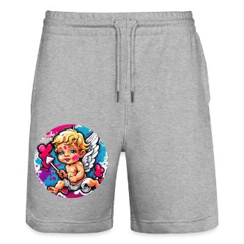Cupidon / Amour / Flèche / Coeur / Saint Valentin - Short de jogging bio TRAINER Stanley/Stella unisexe - gris chiné - Devant - Nik (191cm) & Marisol (170cm)