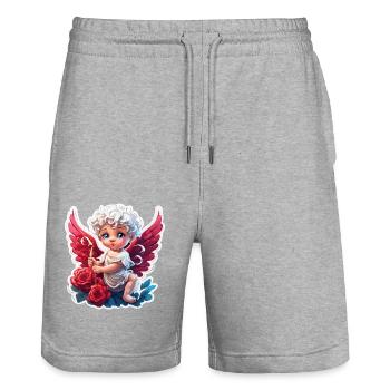 Cupid / Love / Arrow / Heart / Valentine's Day - Stanley/Stella Trainer Unisex Organic Jogging Shorts - heather grey - Front - Nik (191cm) & Marisol (170cm)