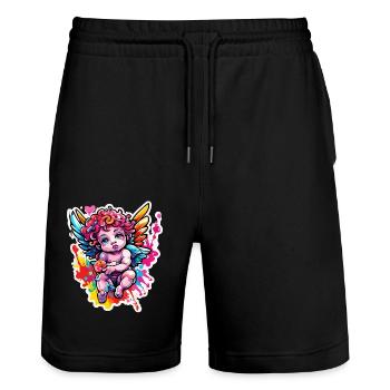Cupid / Love / Arrow / Heart / Valentine's Day - Stanley/Stella Trainer Unisex Organic Jogging Shorts - black - Front - Nik (191cm) & Marisol (170cm)