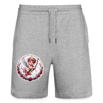 Cupidon / Amour / Flèche / Coeur / Saint Valentin - Short de jogging bio TRAINER Stanley/Stella unisexe - gris chiné - Devant - Nik (191cm) & Marisol (170cm)