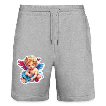 Cupidon / Amour / Flèche / Coeur / Saint Valentin - Short de jogging bio TRAINER Stanley/Stella unisexe - gris chiné - Devant - Nik (191cm) & Marisol (170cm)