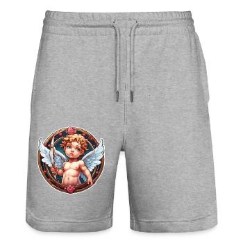 Cupidon / Amour / Flèche / Coeur / Saint Valentin - Short de jogging bio TRAINER Stanley/Stella unisexe - gris chiné - Devant - Nik (191cm) & Marisol (170cm)