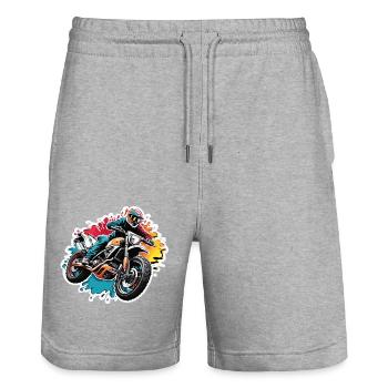 Biker / Motorcycle Rider / Biker / Two-Wheeler / Cross - Stanley/Stella Trainer Unisex Organic Jogging Shorts - heather grey - Front - Nik (191cm) & Marisol (170cm)
