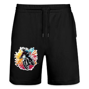 Biker / Motorrad Fahrer / Biker / Zweirad / Cross - Stanley/Stella Unisex Bio Joggingshorts Trainer  - Schwarz - Vorne - Nik (191cm) & Marisol (170cm)
