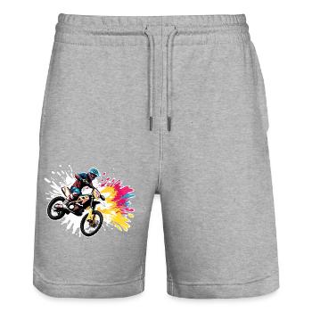 Biker / Motorrad Fahrer / Biker / Zweirad / Cross - Stanley/Stella Unisex Bio Joggingshorts Trainer  - Grau meliert - Vorne - Nik (191cm) & Marisol (170cm)