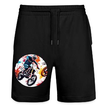 Biker / Motorrad Fahrer / Biker / Zweirad / Cross - Stanley/Stella Unisex Bio Joggingshorts Trainer  - Schwarz - Vorne - Nik (191cm) & Marisol (170cm)