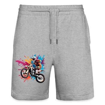 Biker / Motorrad Fahrer / Biker / Zweirad / Cross - Stanley/Stella Unisex Bio Joggingshorts Trainer  - Grau meliert - Vorne - Nik (191cm) & Marisol (170cm)