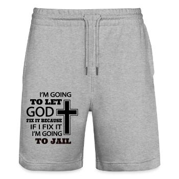 I’m going to let god fix it because if I fix it - Stanley/Stella Trainer Unisex Organic Jogging Shorts - heather grey - Front - Nik (191cm) & Marisol (170cm)