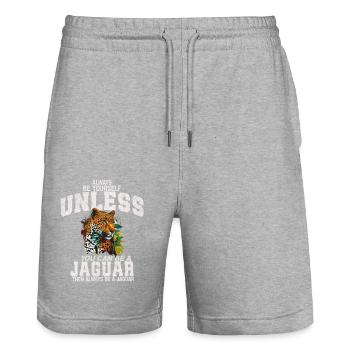 T-Shirt Motivation " Soyez un Jaguar" - Short de jogging bio TRAINER Stanley/Stella unisexe - gris chiné - Devant - Nik (191cm) & Marisol (170cm)