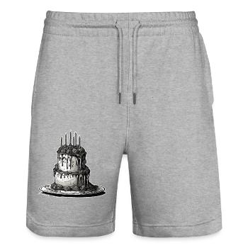 Geburtstagstorte / Kuchen / Happy Birthday / Torte - Stanley/Stella Unisex Bio Joggingshorts Trainer  - Grau meliert - Vorne - Nik (191cm) & Marisol (170cm)