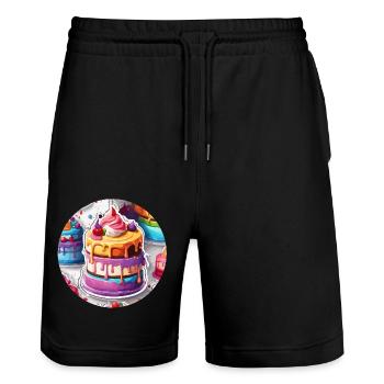Geburtstagstorte / Kuchen / Happy Birthday / Torte - Stanley/Stella Unisex Bio Joggingshorts Trainer  - Schwarz - Vorne - Nik (191cm) & Marisol (170cm)