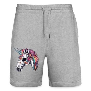 Unicorn / mythical creatures / fairy tales / magic / glitter - Stanley/Stella Trainer Unisex Organic Jogging Shorts - heather grey - Front - Nik (191cm) & Marisol (170cm)