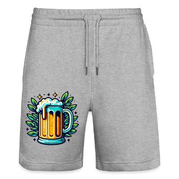 DRAUGHT BEER, DRINK, DRINK, PITCHER, MALT, HOPS - Stanley/Stella Trainer Unisex Organic Jogging Shorts - heather grey - Front - Nik (191cm) & Marisol (170cm)