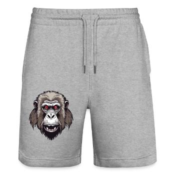Affe / Tier / Zoo / Babian / Wild / Comic - Stanley/Stella Unisex Bio Joggingshorts Trainer  - Grau meliert - Vorne - Nik (191cm) & Marisol (170cm)