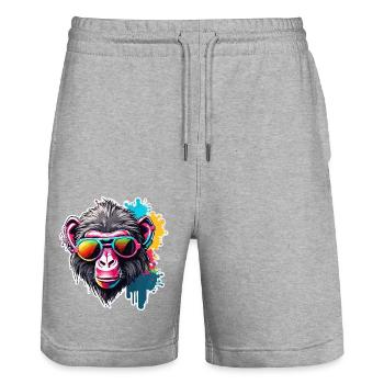 Affe / Tier / Zoo / Babian / Wild / Comic - Stanley/Stella Unisex Bio Joggingshorts Trainer  - Grau meliert - Vorne - Nik (191cm) & Marisol (170cm)