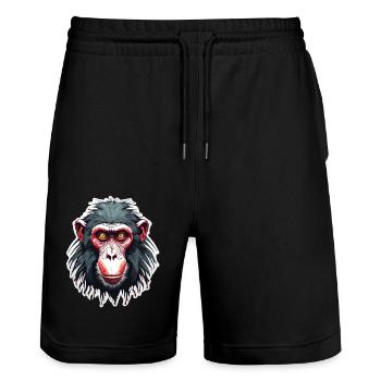 Monkey / Animal / Zoo / Babian / Wild / Comic - Stanley/Stella Trainer Unisex Organic Jogging Shorts - black - Front - Nik (191cm) & Marisol (170cm)