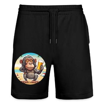 Monkey / Animal / Zoo / Babian / Wild / Comic - Stanley/Stella Trainer Unisex Organic Jogging Shorts - black - Front - Nik (191cm) & Marisol (170cm)