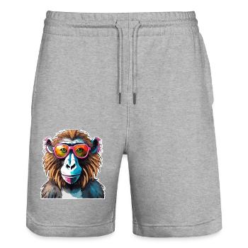 Affe / Tier / Zoo / Babian / Wild / Comic - Stanley/Stella Unisex Bio Joggingshorts Trainer  - Grau meliert - Vorne - Nik (191cm) & Marisol (170cm)