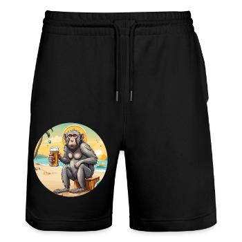 Monkey / Animal / Zoo / Babian / Wild / Comic - Stanley/Stella Trainer Unisex Organic Jogging Shorts - black - Front - Nik (191cm) & Marisol (170cm)