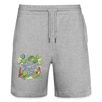 Geparden und Welcome to the Jungle - Stanley/Stella Unisex Bio Joggingshorts Trainer  - Grau meliert - Vorne - Nik (191cm) & Marisol (170cm)