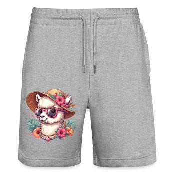 TSCHAKKA ALPAKA HIP TRENDY BLUME SONNENHUT FLOWER - Stanley/Stella Unisex Bio Joggingshorts Trainer  - Grau meliert - Vorne - Nik (191cm) & Marisol (170cm)