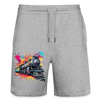 Zug / Lokomotive / Dampflok / Eisenbahn / Lock - Stanley/Stella Unisex Bio Joggingshorts Trainer  - Grau meliert - Vorne - Nik (191cm) & Marisol (170cm)