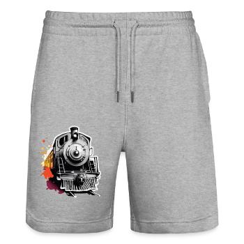 Zug / Lokomotive / Dampflok / Eisenbahn / Lock - Stanley/Stella Unisex Bio Joggingshorts Trainer  - Grau meliert - Vorne - Nik (191cm) & Marisol (170cm)