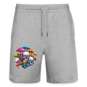 Mushroom / Mushroom / Meadow / Forest / Goa / Psy - Stanley/Stella Trainer Unisex Organic Jogging Shorts - heather grey - Front - Nik (191cm) & Marisol (170cm)