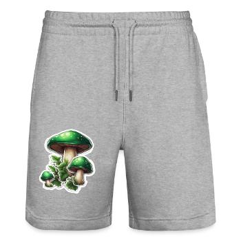 Mushroom / Mushroom / Meadow / Forest / Goa / Psy - Stanley/Stella Trainer Unisex Organic Jogging Shorts - heather grey - Front - Nik (191cm) & Marisol (170cm)