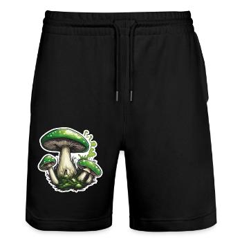 Pilz / Mushroom / Wiese / Wald / Goa / Psy - Stanley/Stella Unisex Bio Joggingshorts Trainer  - Schwarz - Vorne - Nik (191cm) & Marisol (170cm)