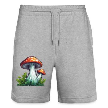 Mushroom / Mushroom / Meadow / Forest / Goa / Psy - Stanley/Stella Trainer Unisex Organic Jogging Shorts - heather grey - Front - Nik (191cm) & Marisol (170cm)