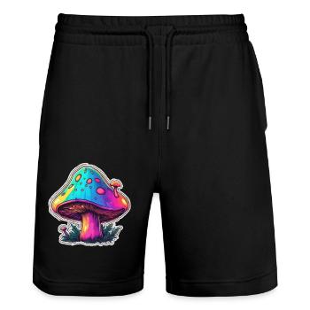 Mushroom / Mushroom / Meadow / Forest / Goa / Psy - Stanley/Stella Trainer Unisex Organic Jogging Shorts - black - Front - Nik (191cm) & Marisol (170cm)